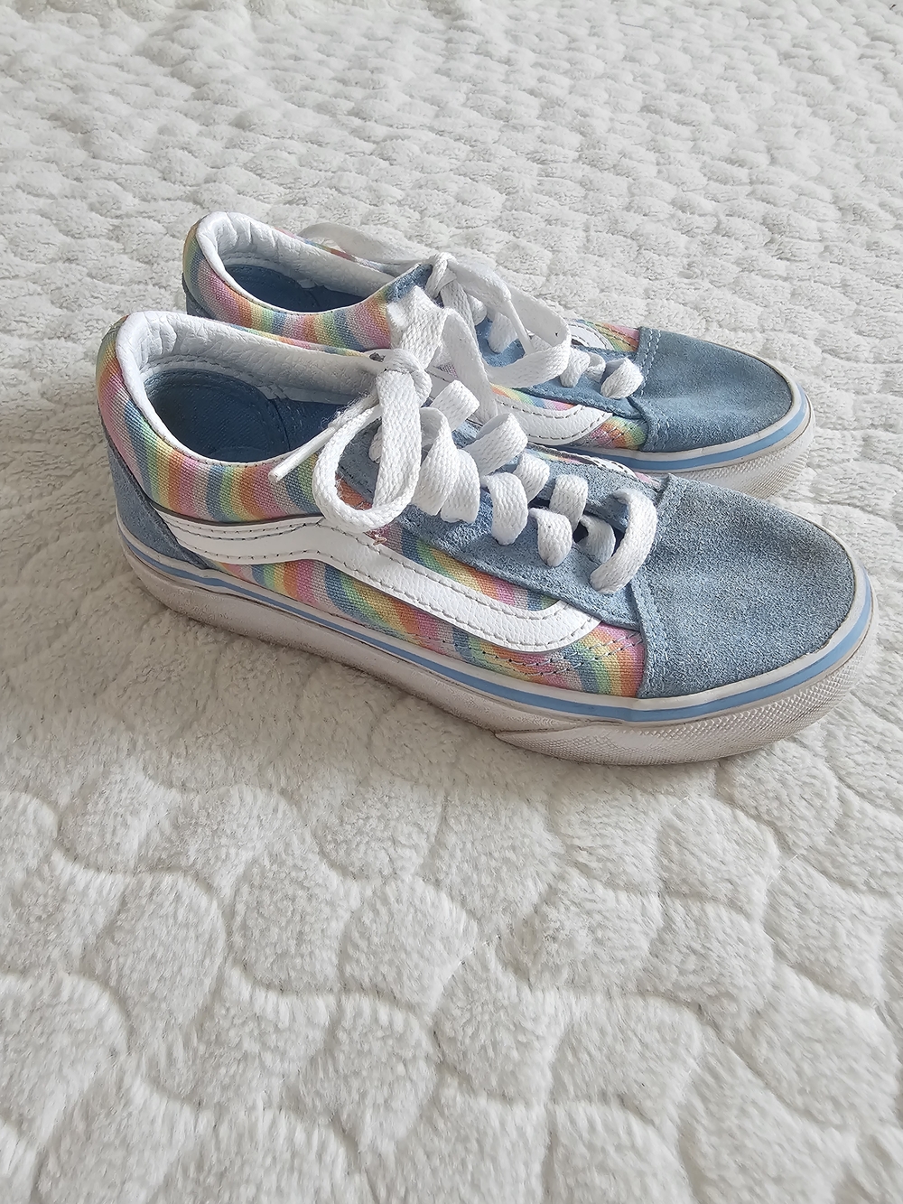 Vans Girls' Light Blue Suede Rainbow-Trim Lace-Up Sneakers 12 - Picture 3 of 9